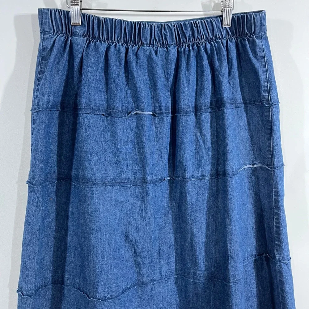 Denim &Co Western Renfair Tiered Denim Midi Skirt Womens Medium Boho Country